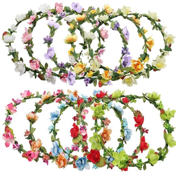 Flower Crown Floral Wreath Headbands 10 Pack Colorful for Women Party main image 5